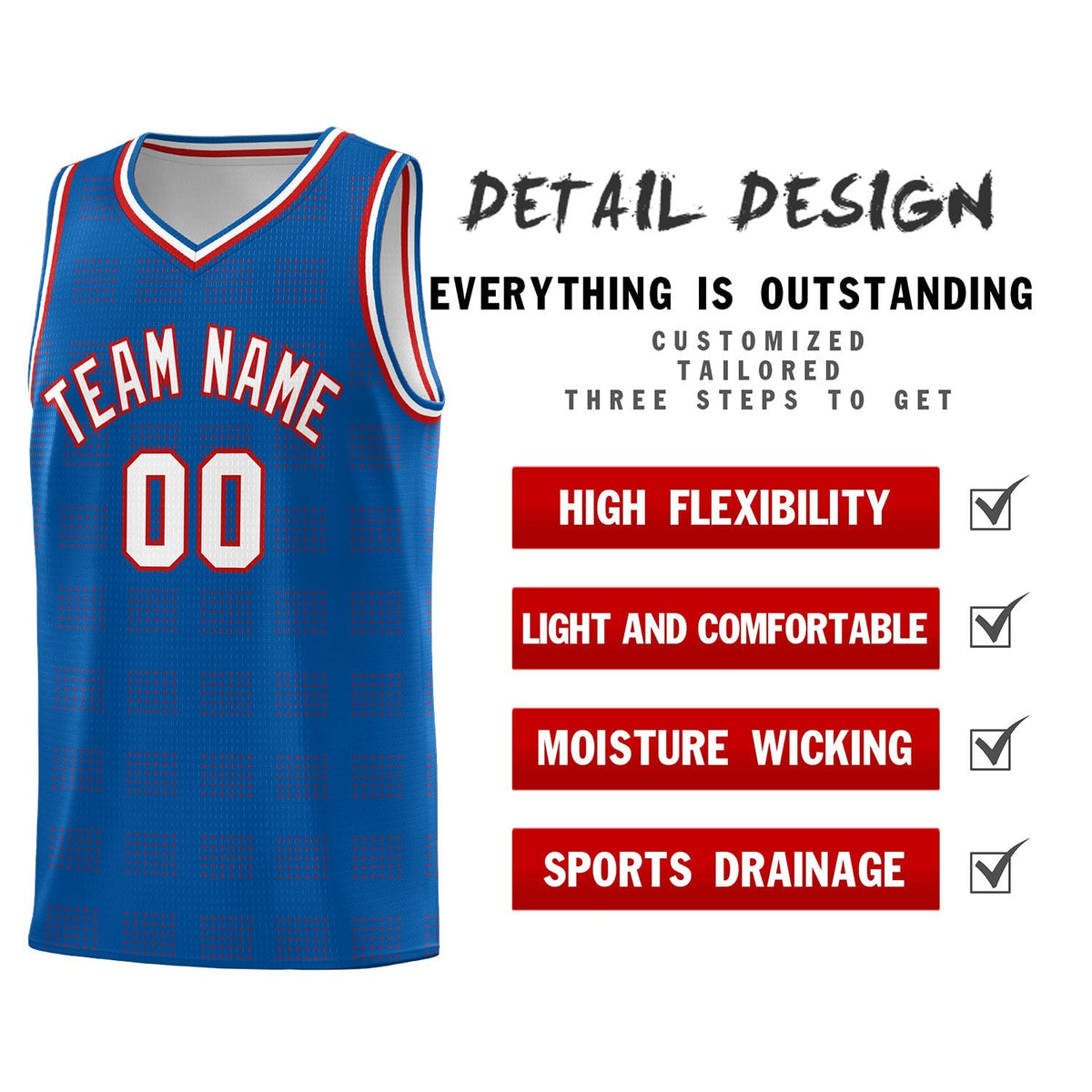 Custom Royal Red Trailblazer Dot Pattern Sports Uniform Basketball Jersey