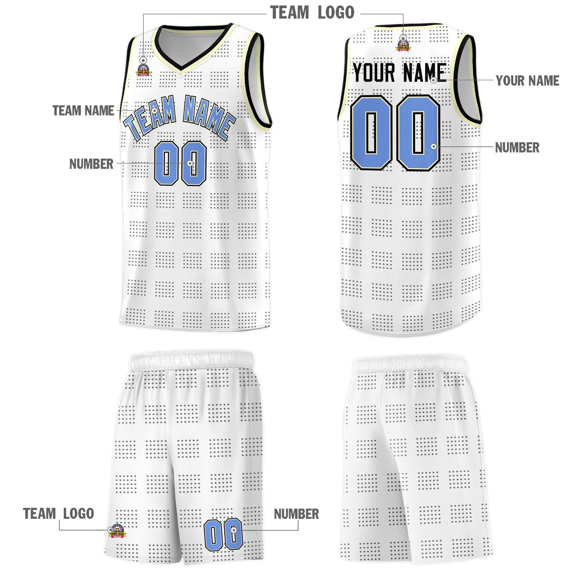 Custom White Black Trailblazer Dot Pattern Sports Uniform Basketball Jersey