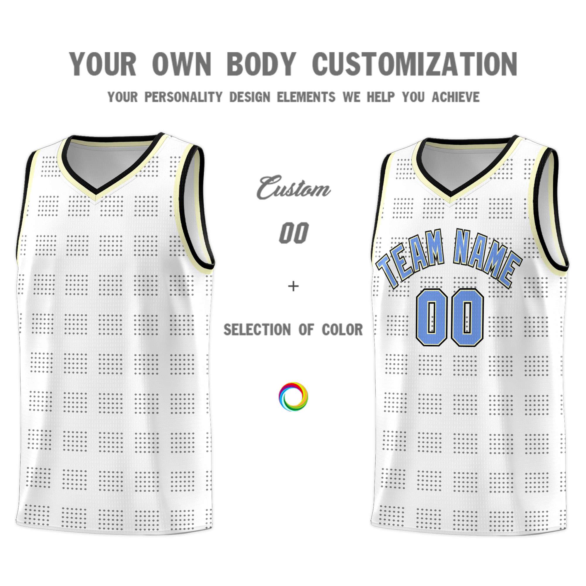 Custom White Black Trailblazer Dot Pattern Sports Uniform Basketball Jersey