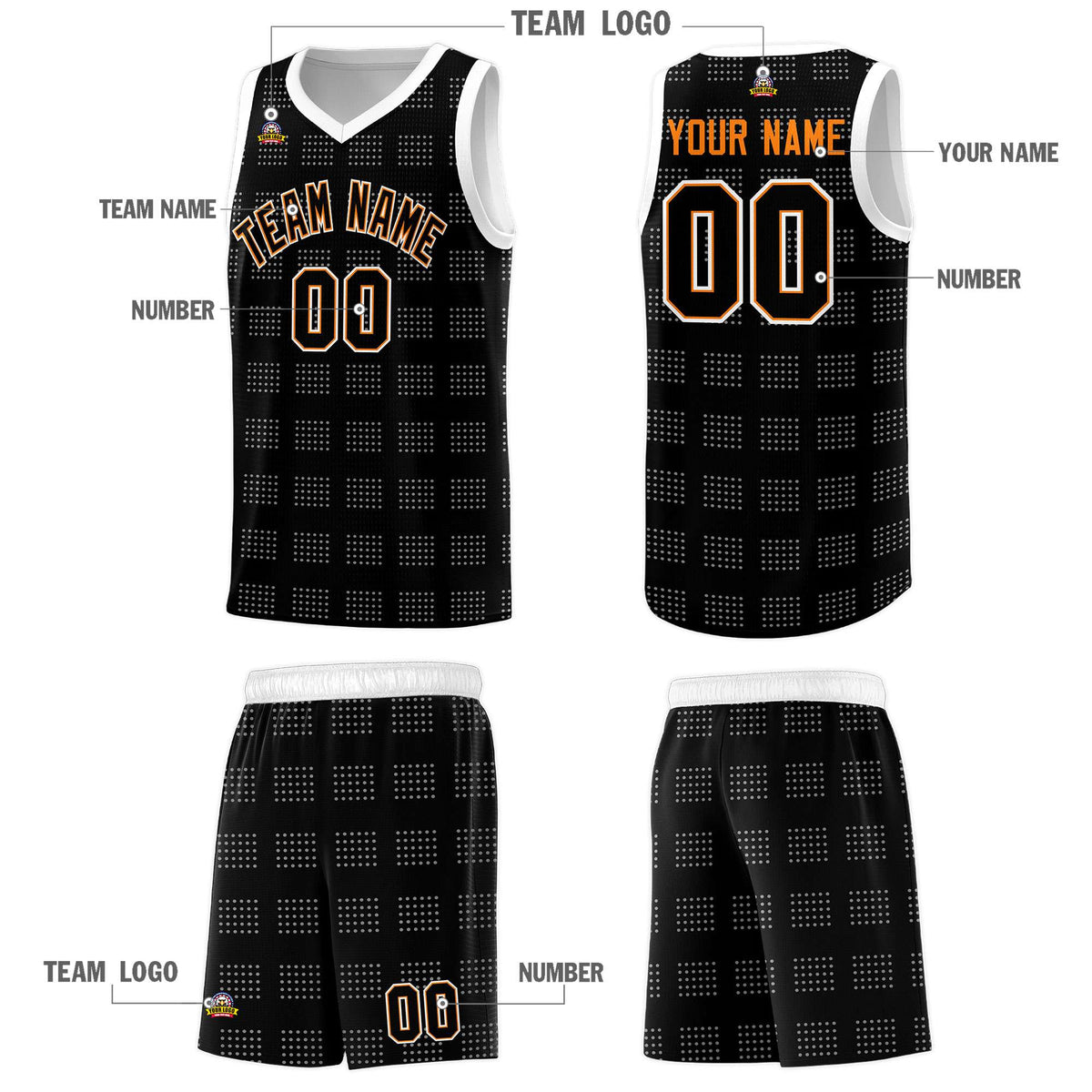Custom Black White Trailblazer Dot Pattern Sports Uniform Basketball Jersey