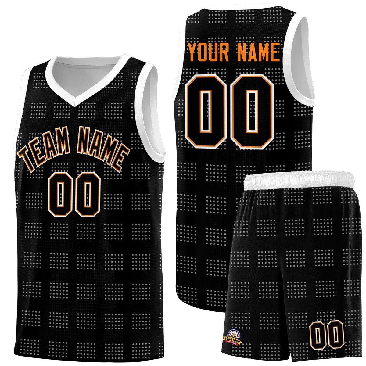 Custom Black White Trailblazer Dot Pattern Sports Uniform Basketball Jersey