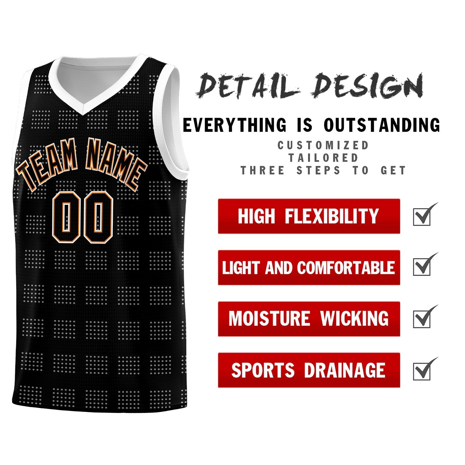 Custom Black White Trailblazer Dot Pattern Sports Uniform Basketball Jersey