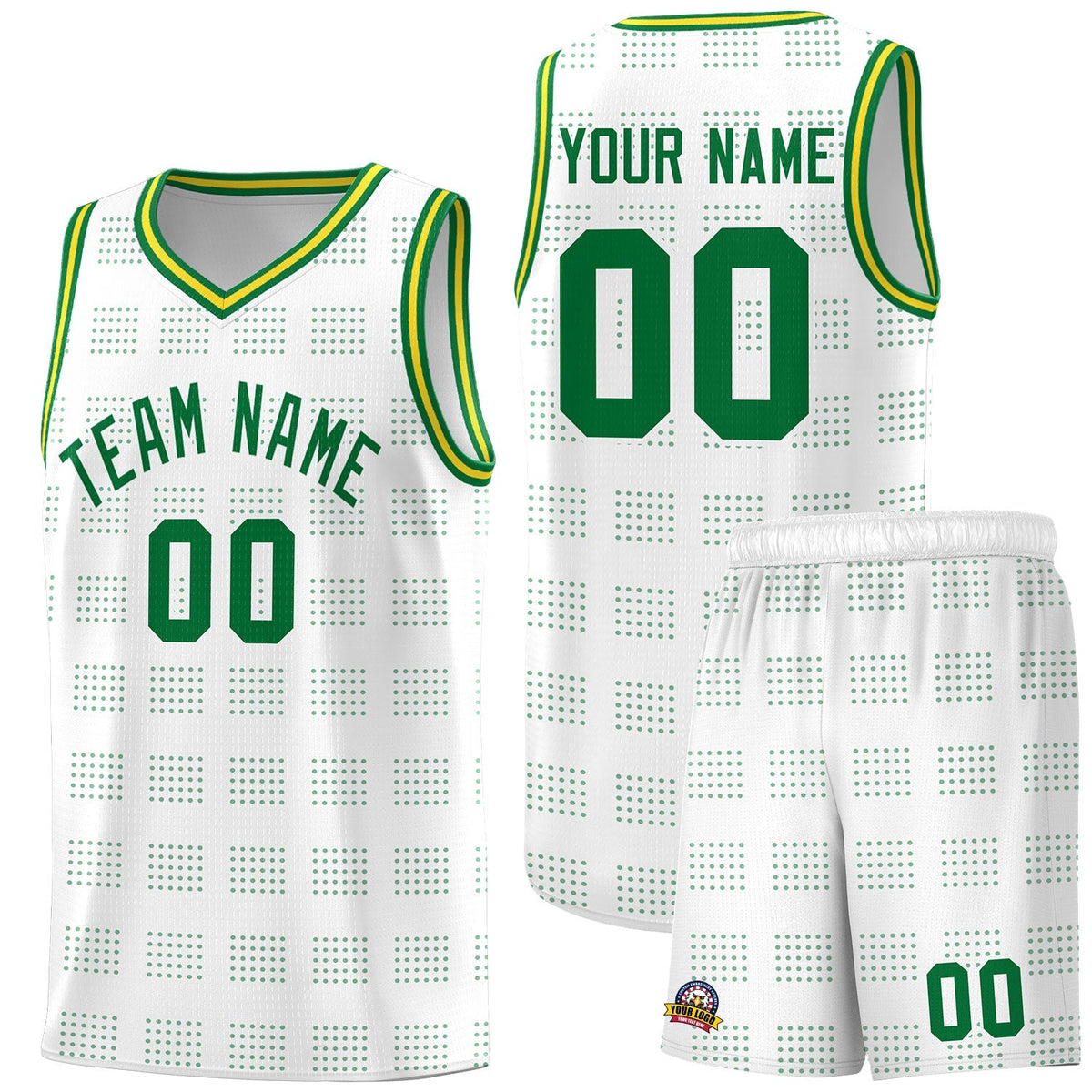 Custom White Kelly Green Trailblazer Dot Pattern Sports Uniform Basketball Jersey