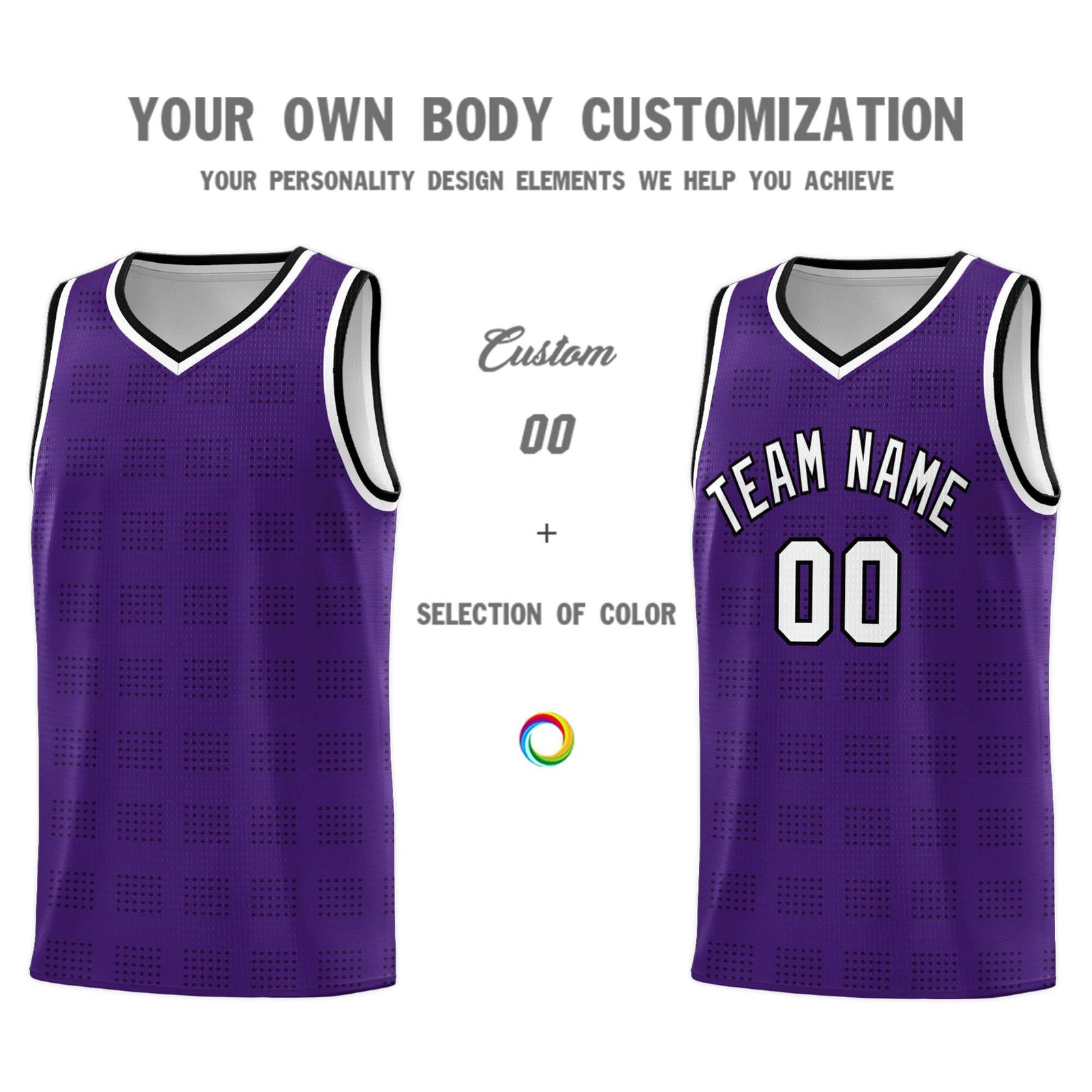 Custom Purple Black Trailblazer Dot Pattern Sports Uniform Basketball Jersey