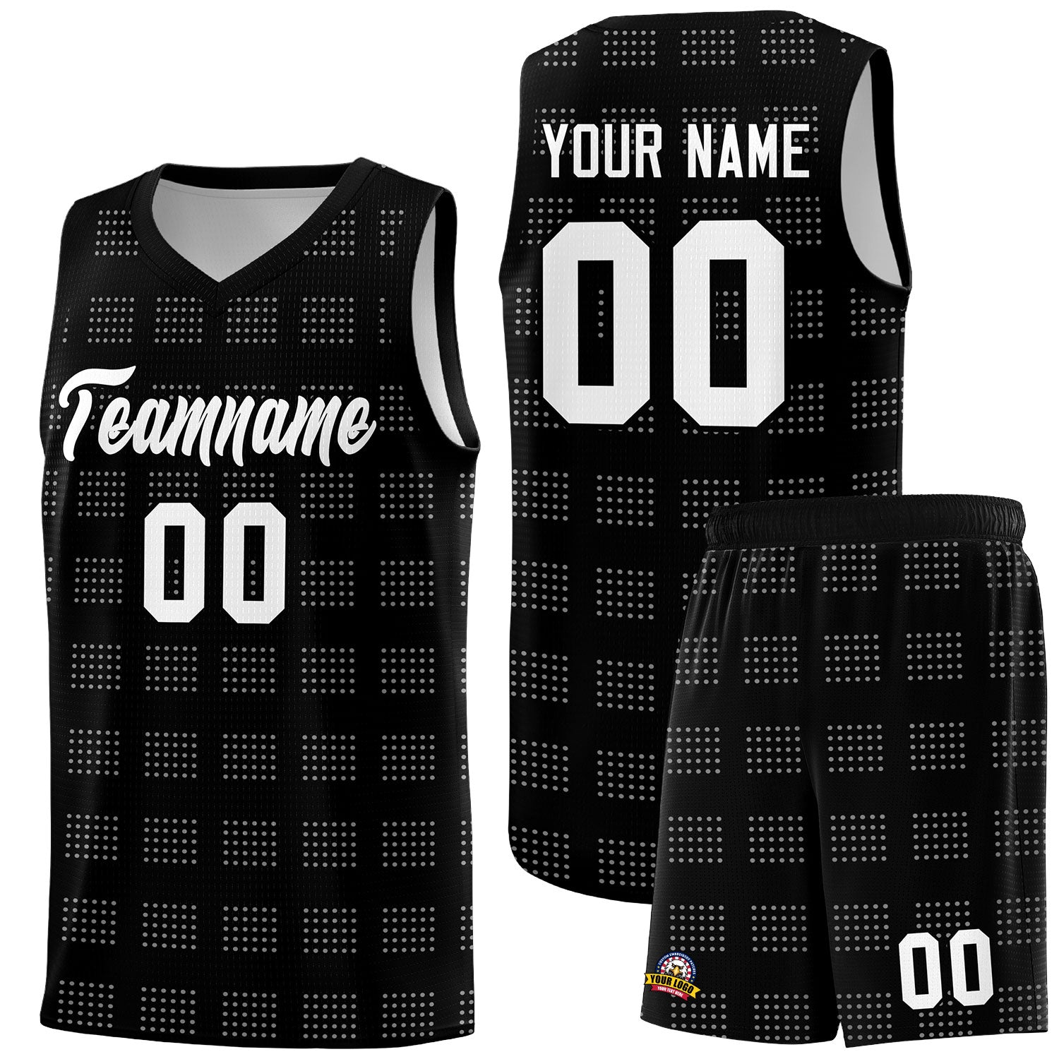 Custom Black White Trailblazer Dot Pattern Sports Uniform Basketball Jersey