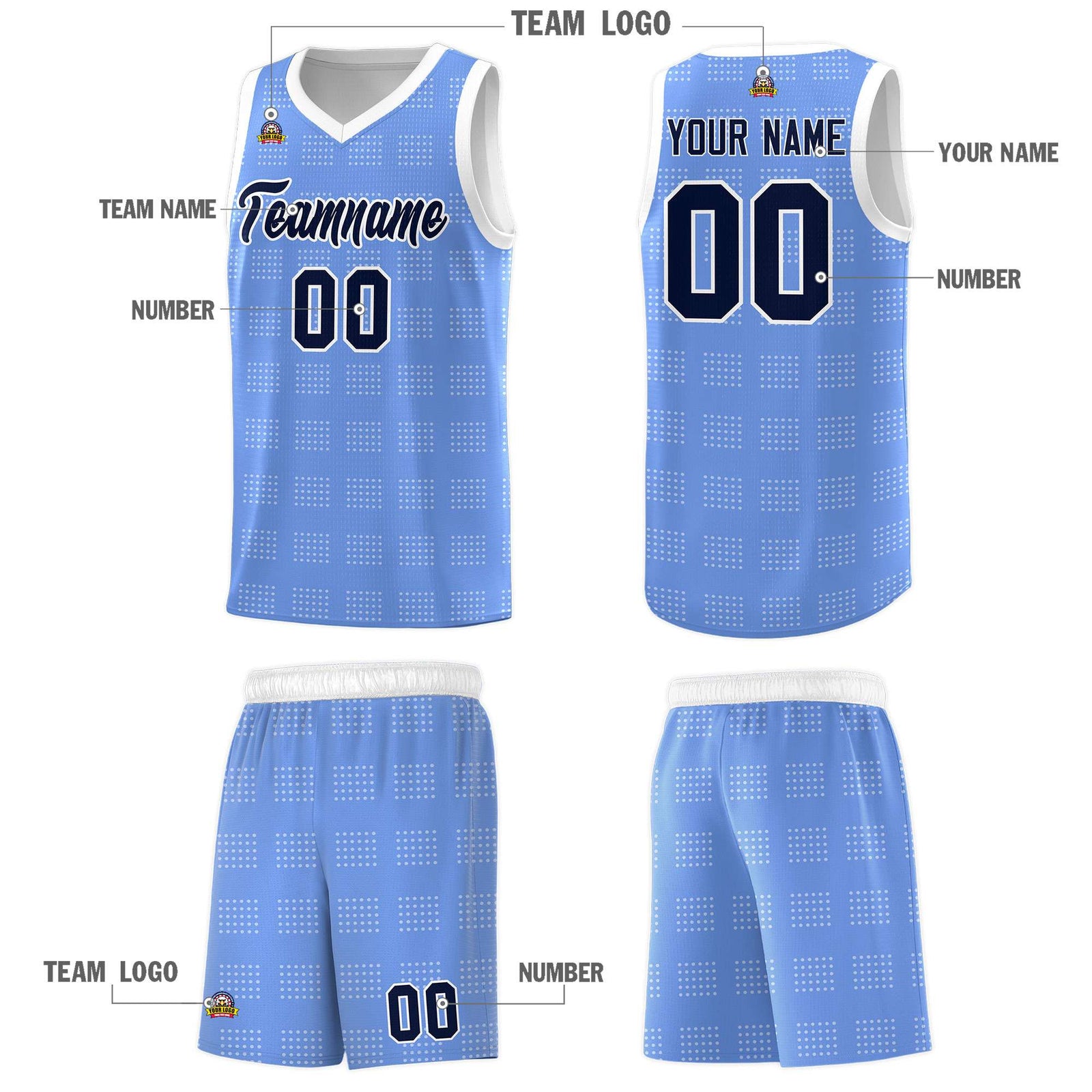Custom Light Blue White Trailblazer Dot Pattern Sports Uniform Basketball Jersey