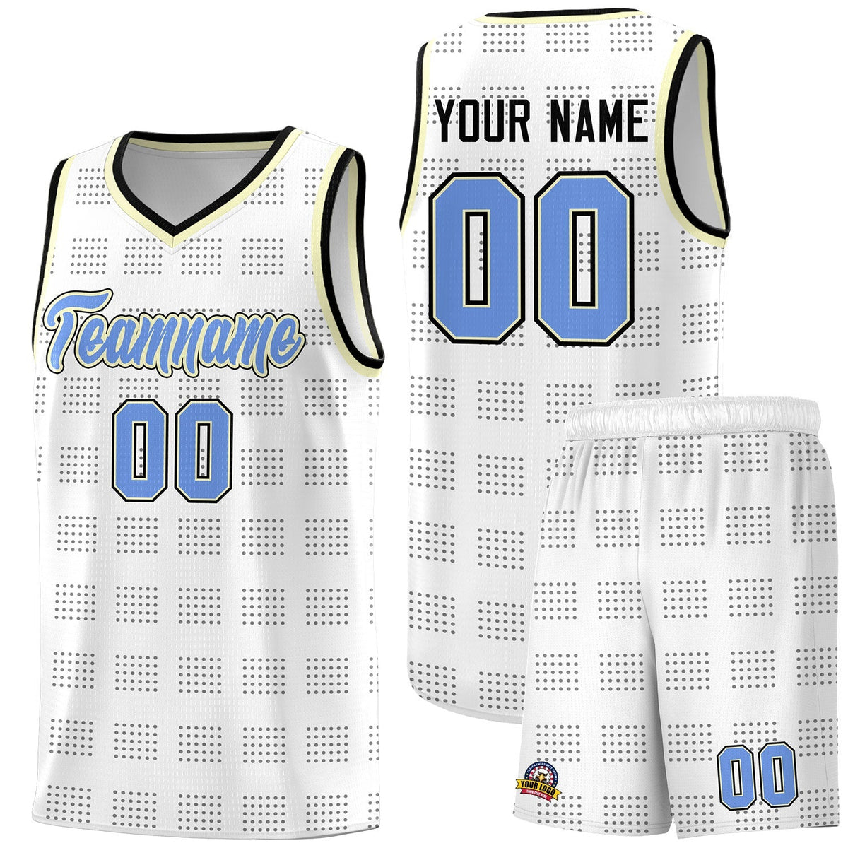 Custom White Black Trailblazer Dot Pattern Sports Uniform Basketball Jersey