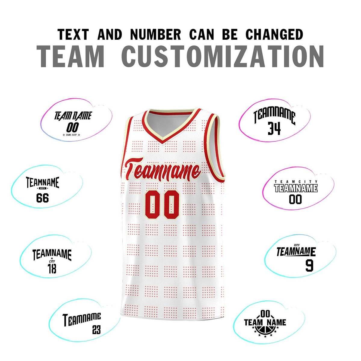 Custom White Red Trailblazer Dot Pattern Sports Uniform Basketball Jersey