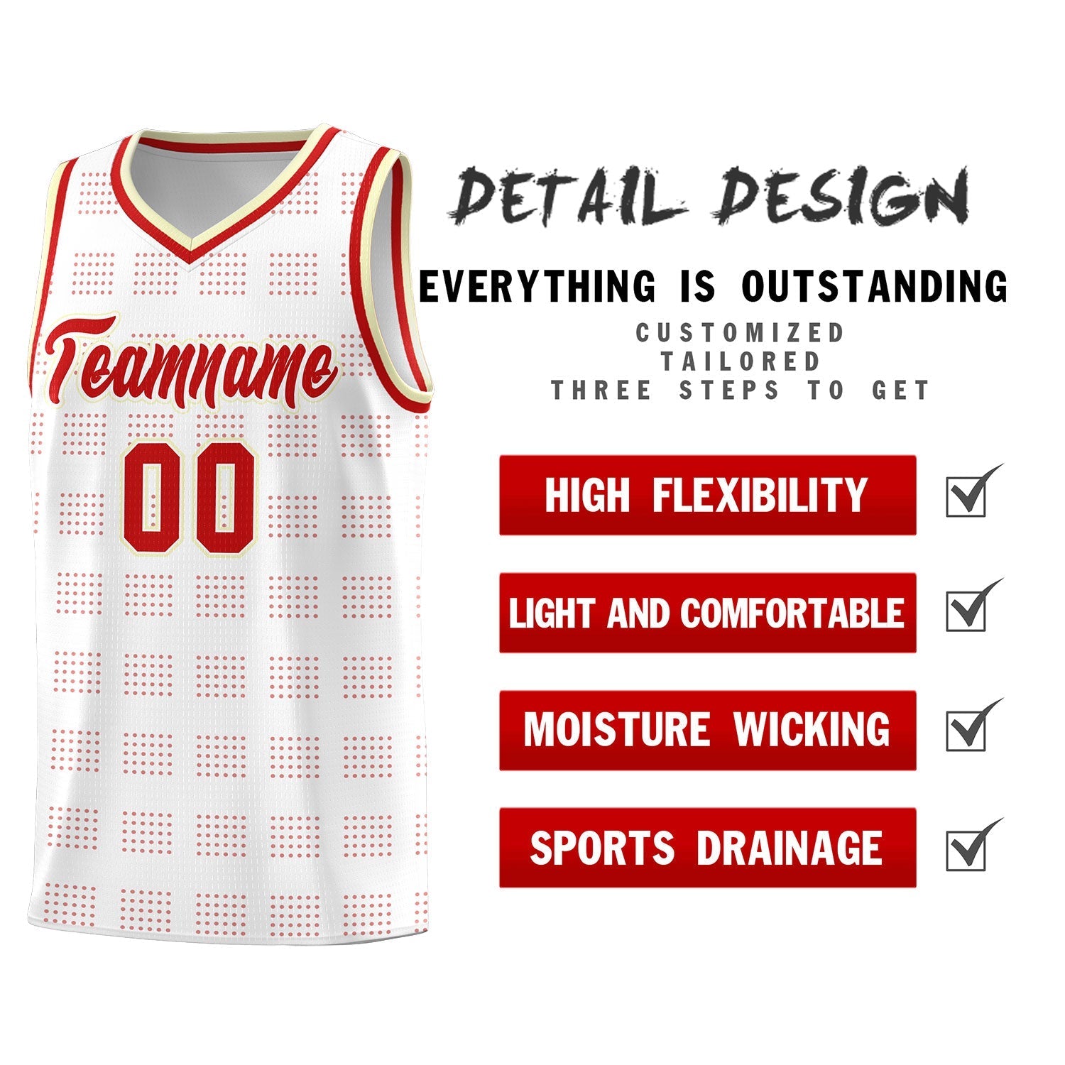 Custom White Red Trailblazer Dot Pattern Sports Uniform Basketball Jersey