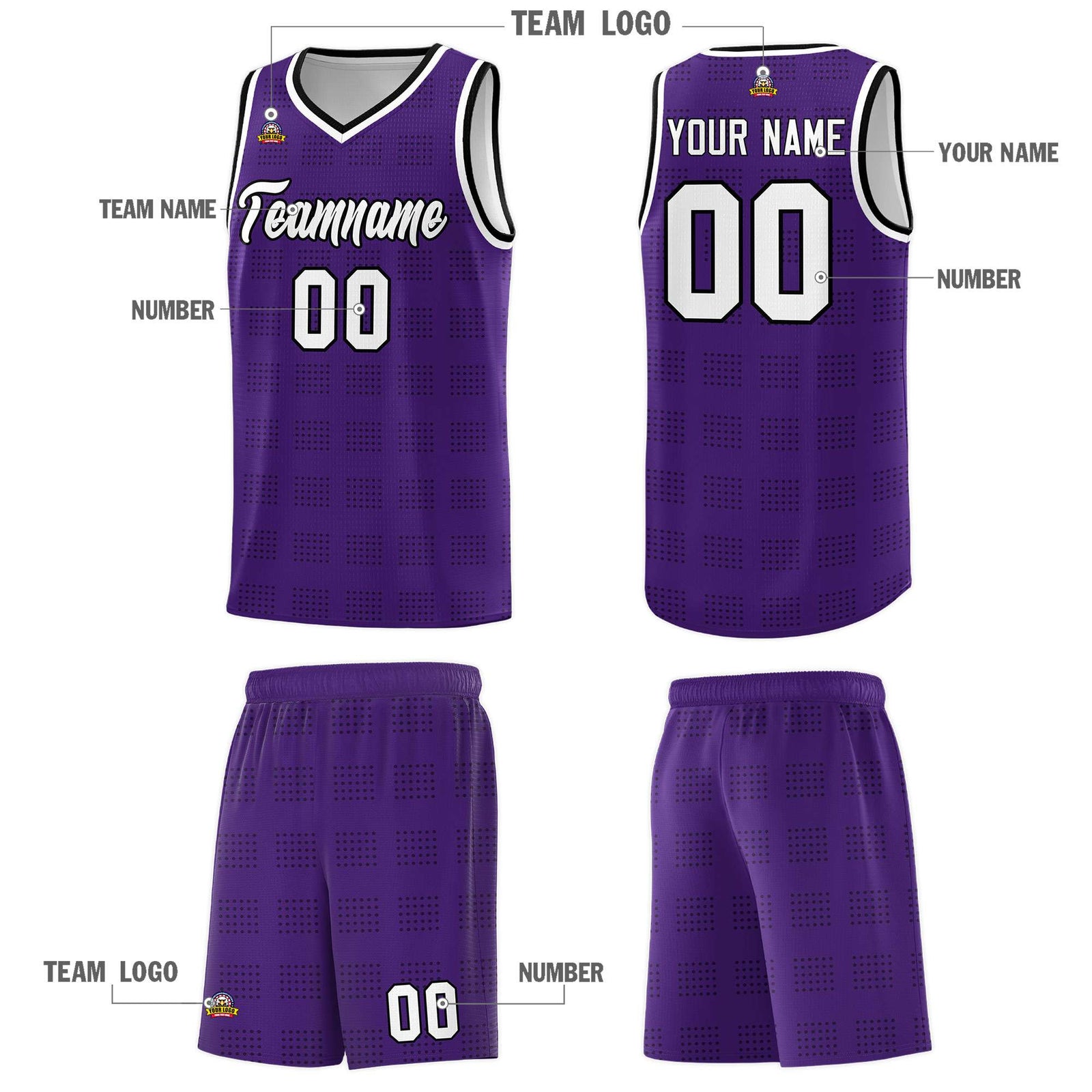 Custom Purple Black Trailblazer Dot Pattern Sports Uniform Basketball Jersey