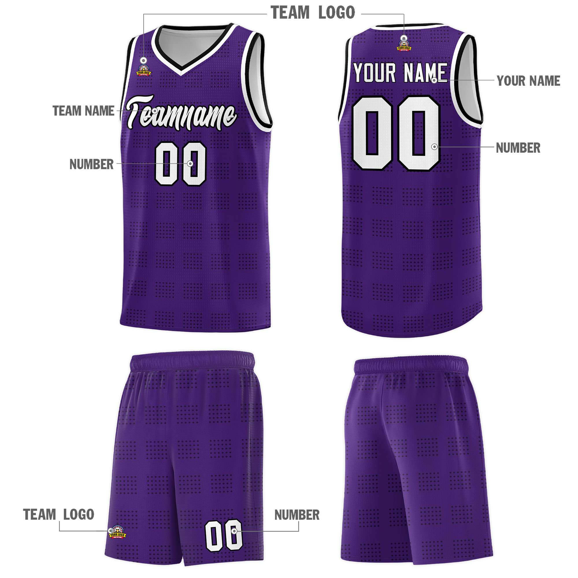Custom Purple Black Trailblazer Dot Pattern Sports Uniform Basketball Jersey