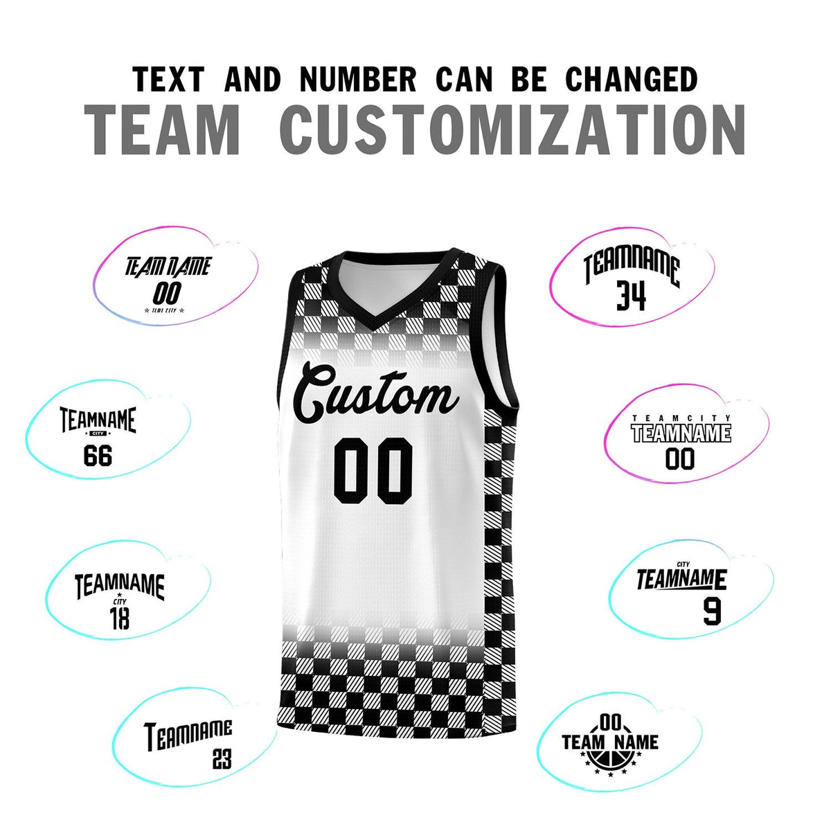 Custom White Black Classic Plaid Pattern Sports Uniform Basketball Jersey