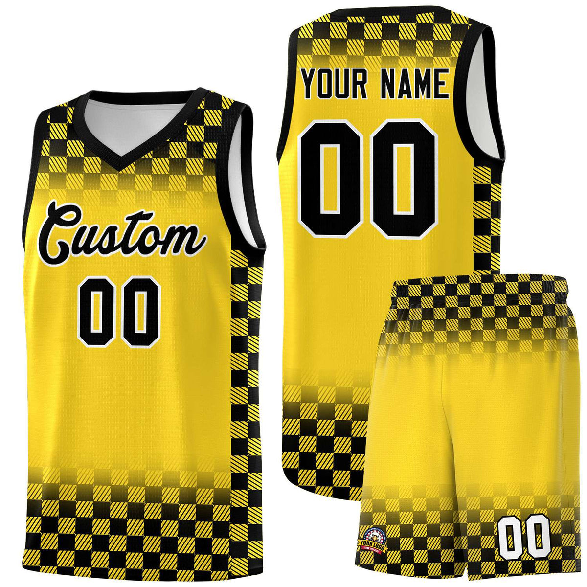 Custom Gold Black Classic Plaid Pattern Sports Uniform Basketball Jersey