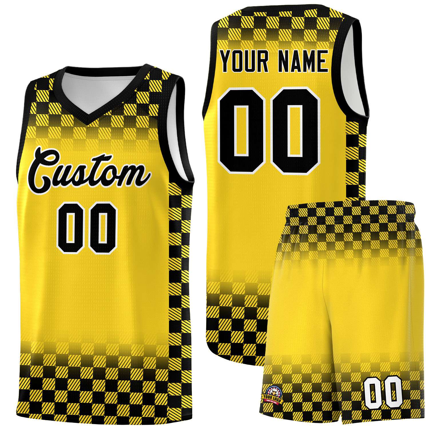 Custom Gold Black Classic Plaid Pattern Sports Uniform Basketball Jersey