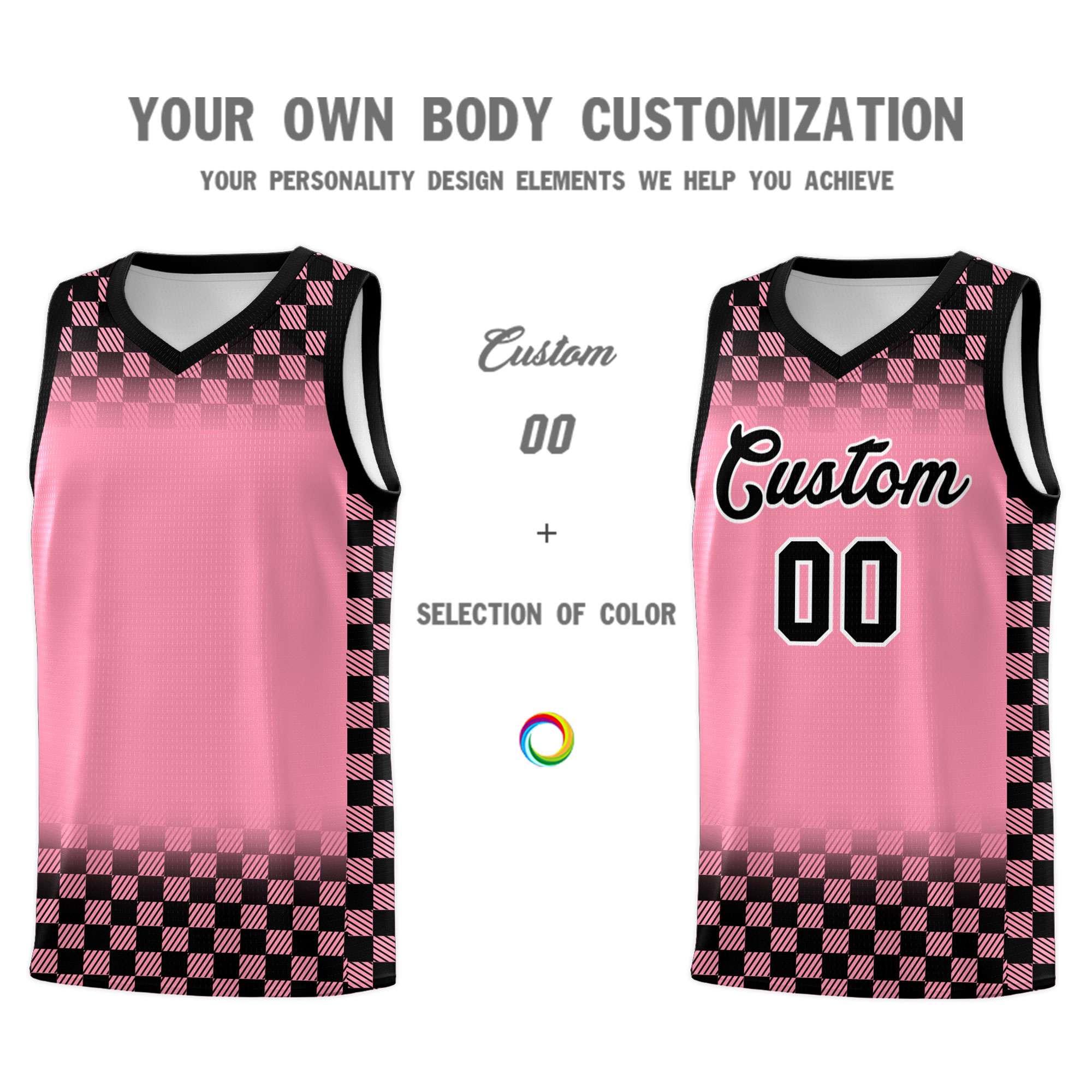 Custom Light Pink Black Classic Plaid Pattern Sports Uniform Basketball Jersey