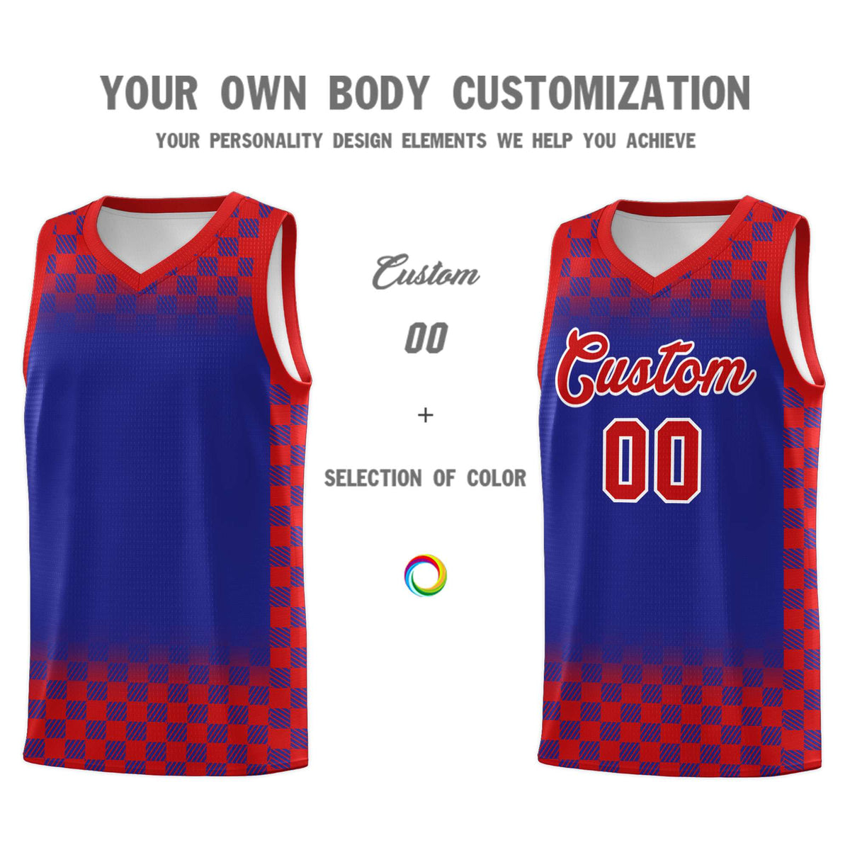 Custom Royal Red Classic Plaid Pattern Sports Uniform Basketball Jersey