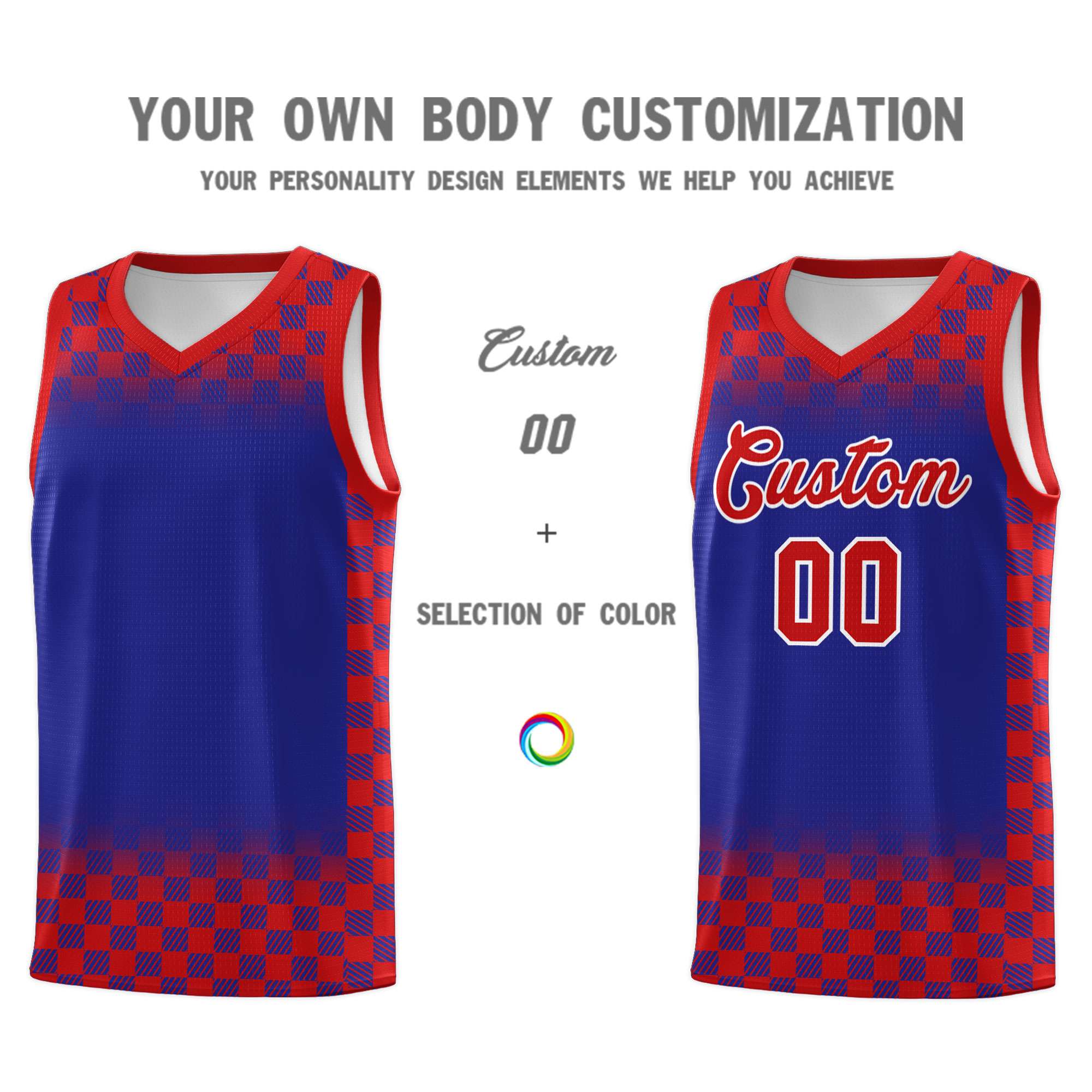 Custom Royal Red Classic Plaid Pattern Sports Uniform Basketball Jersey