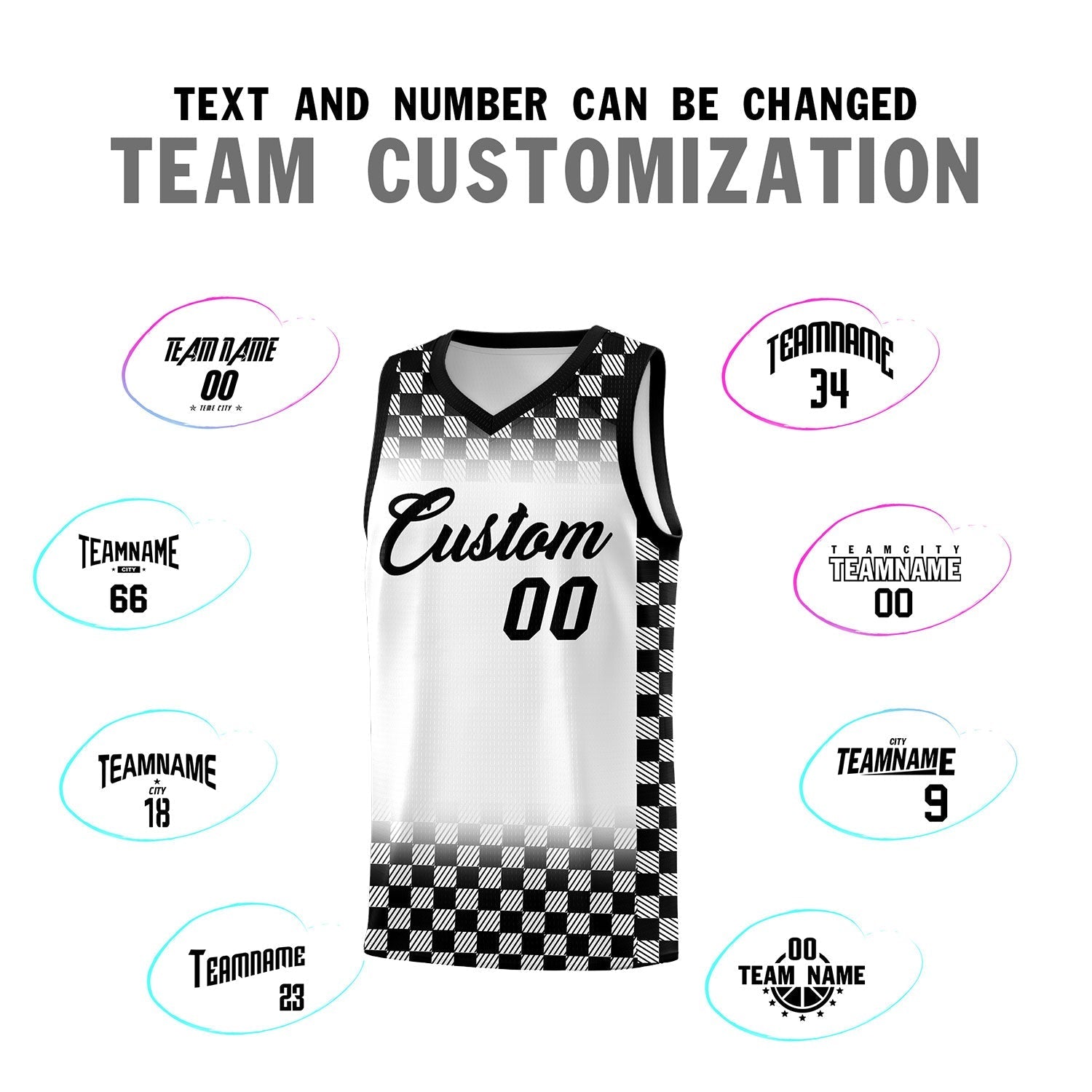 Custom White Black Classic Plaid Pattern Sports Uniform Basketball Jersey