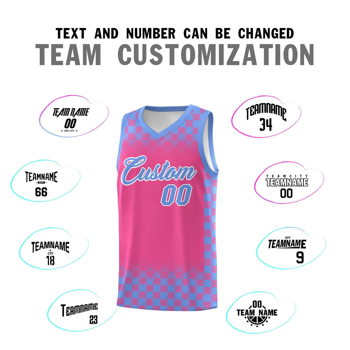 Custom Pink Light Blue Classic Plaid Pattern Sports Uniform Basketball Jersey