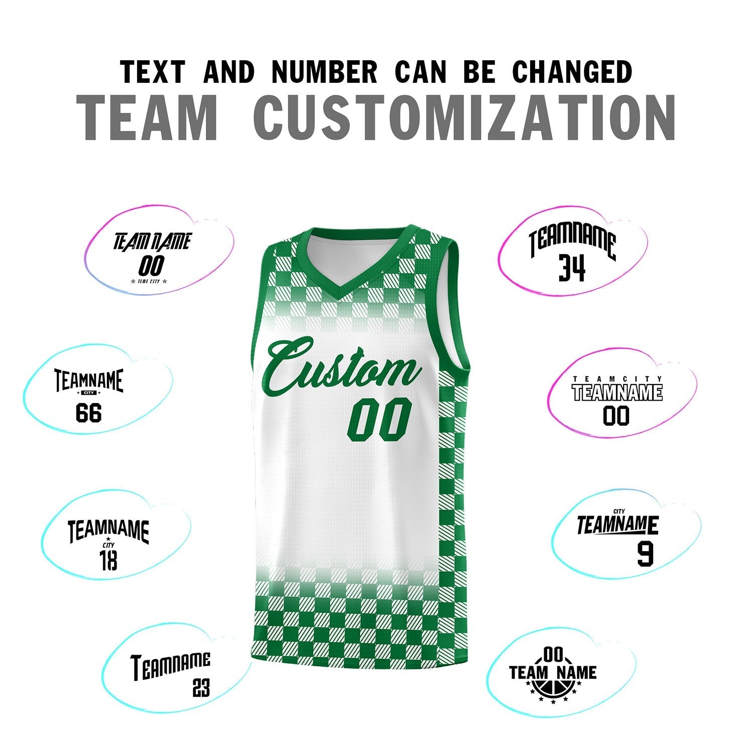 Custom White Kelly Green Classic Plaid Pattern Sports Uniform Basketball Jersey
