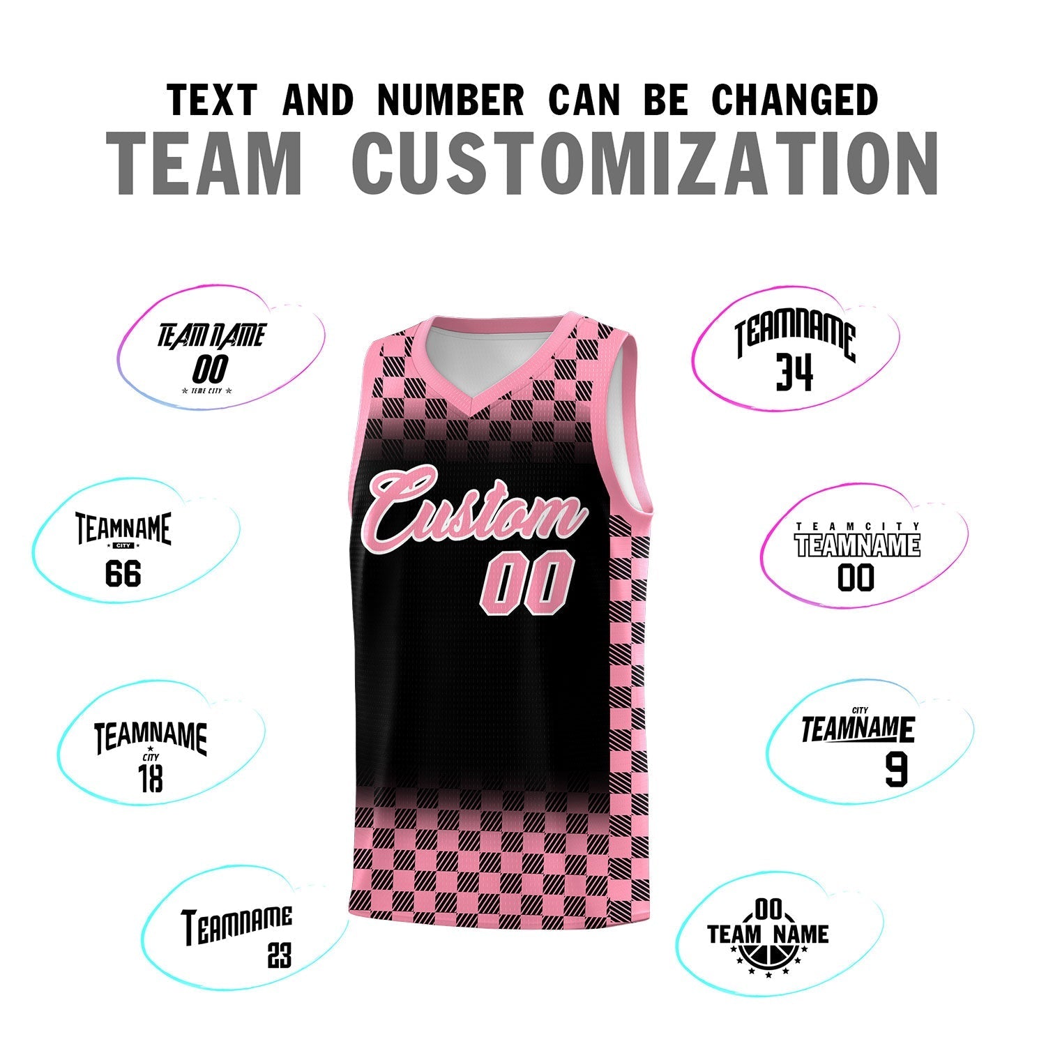 Custom Black Light Pink Classic Plaid Pattern Sports Uniform Basketball Jersey