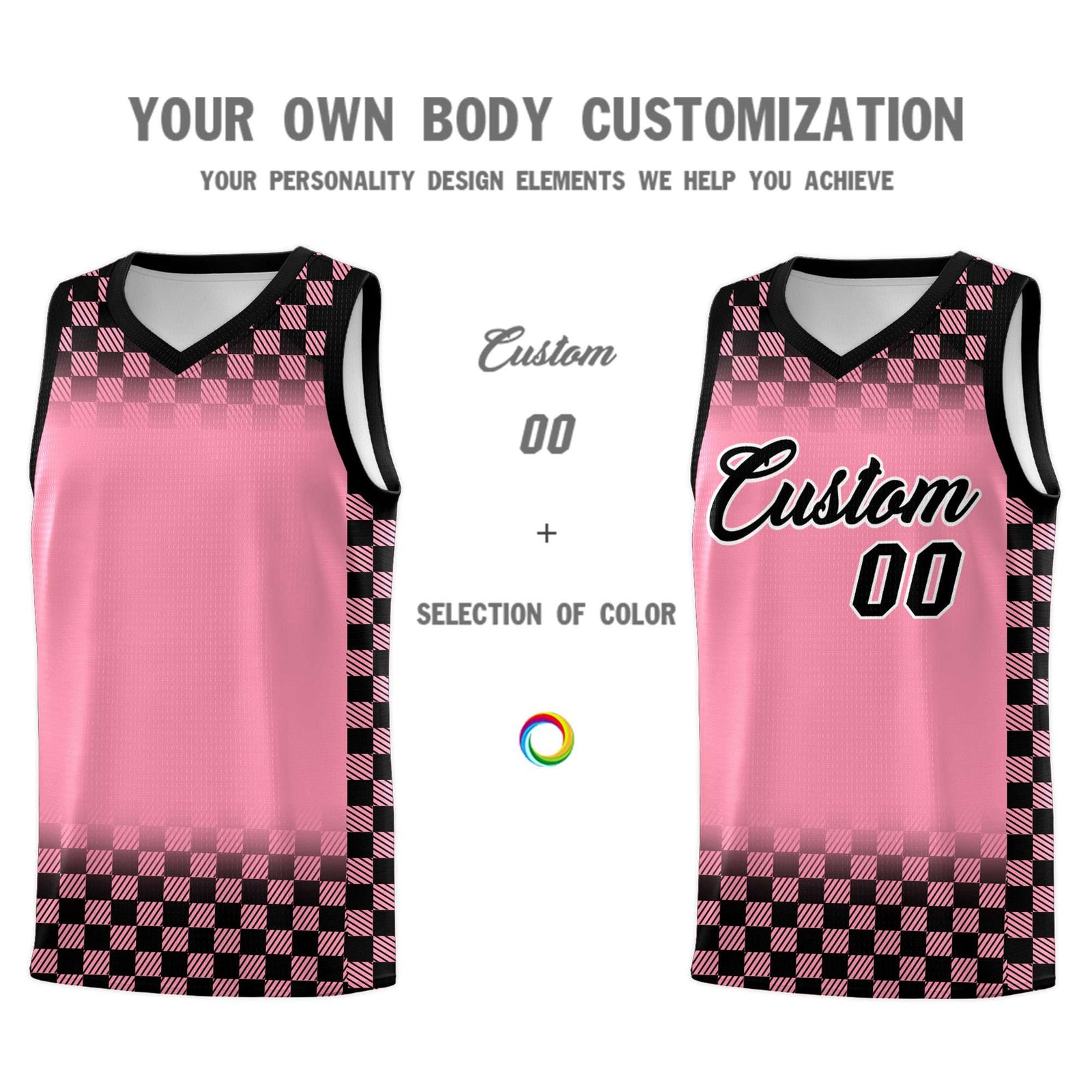 Custom Light Pink Black Classic Plaid Pattern Sports Uniform Basketball Jersey