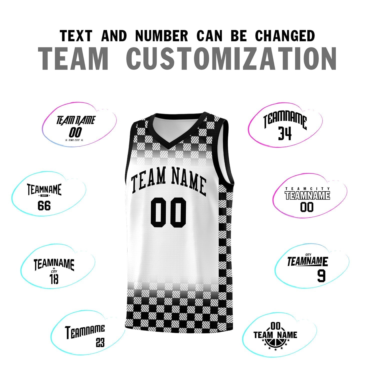 Custom White Black Classic Plaid Pattern Sports Uniform Basketball Jersey