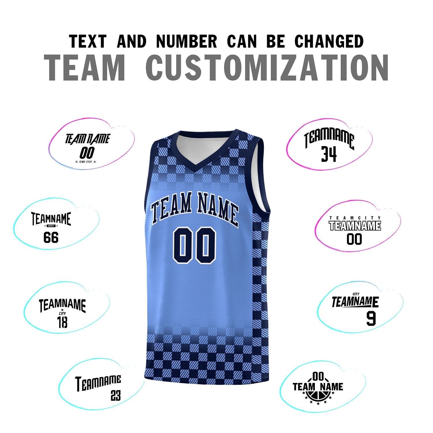 Custom Light Blue Navy Classic Plaid Pattern Sports Uniform Basketball Jersey