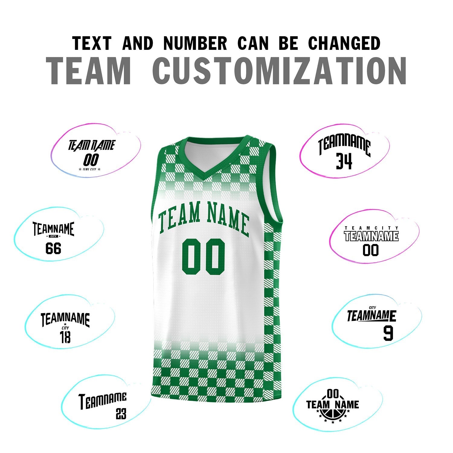 Custom White Kelly Green Classic Plaid Pattern Sports Uniform Basketball Jersey