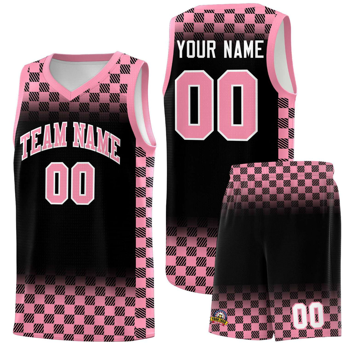 Custom Black Light Pink Classic Plaid Pattern Sports Uniform Basketball Jersey
