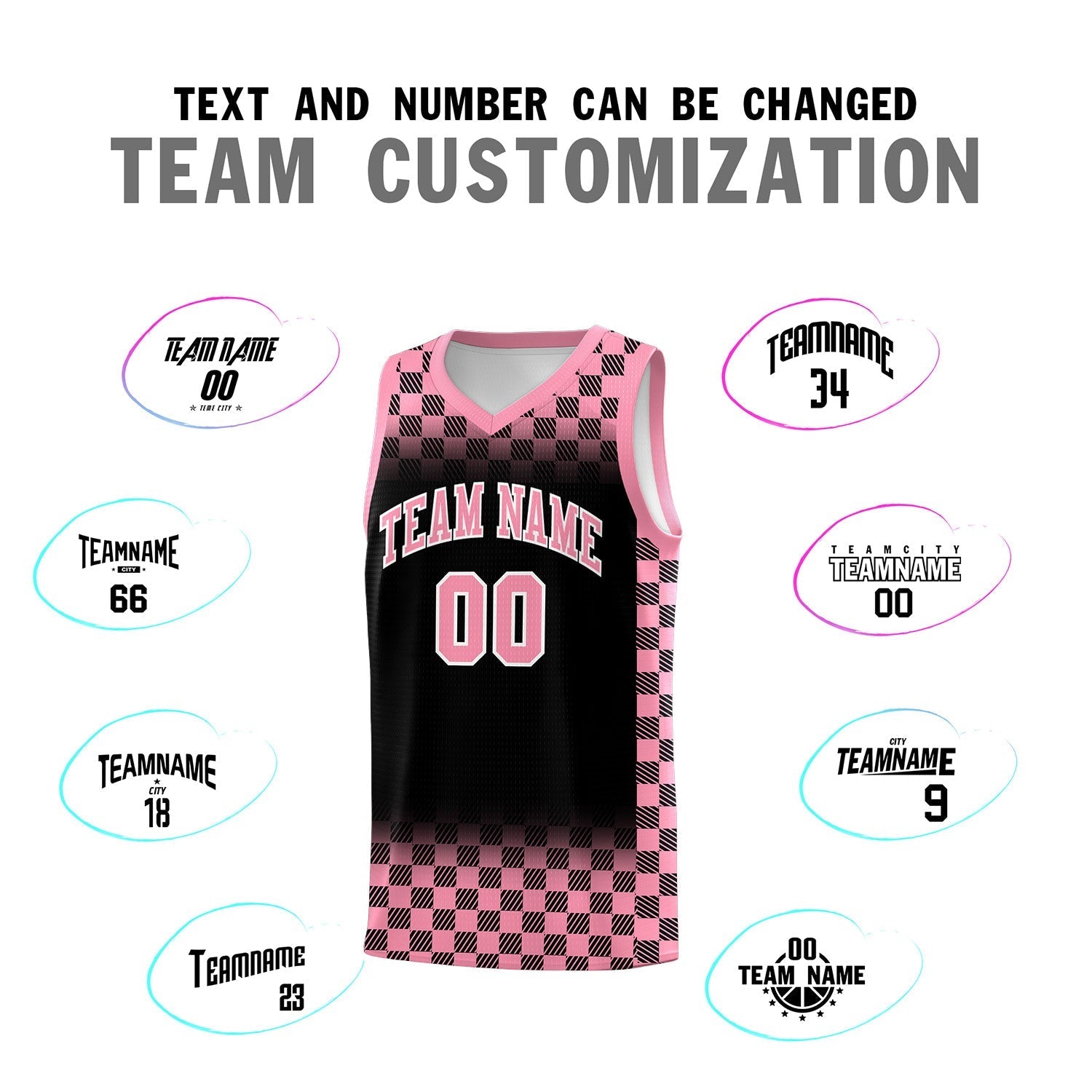 Custom Black Light Pink Classic Plaid Pattern Sports Uniform Basketball Jersey