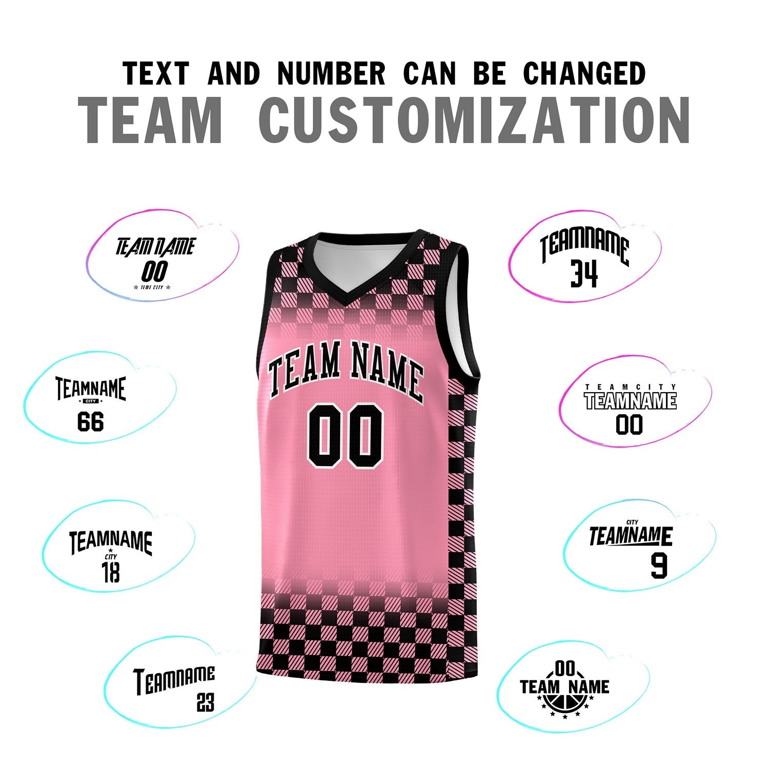 Custom Light Pink Black Classic Plaid Pattern Sports Uniform Basketball Jersey
