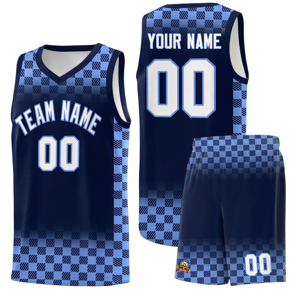 Custom Navy Light Blue Classic Plaid Pattern Sports Uniform Basketball Jersey