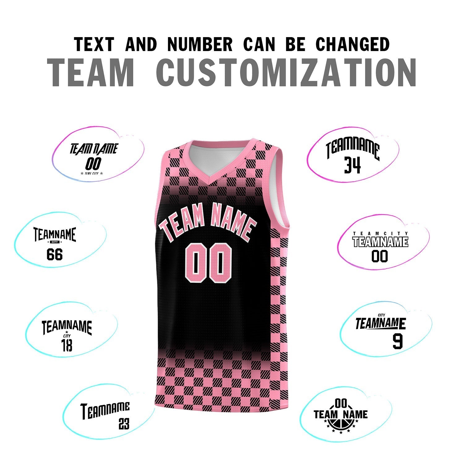 Custom Black Light Pink Classic Plaid Pattern Sports Uniform Basketball Jersey