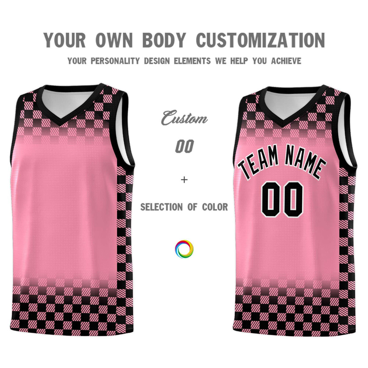 Custom Light Pink Black Classic Plaid Pattern Sports Uniform Basketball Jersey