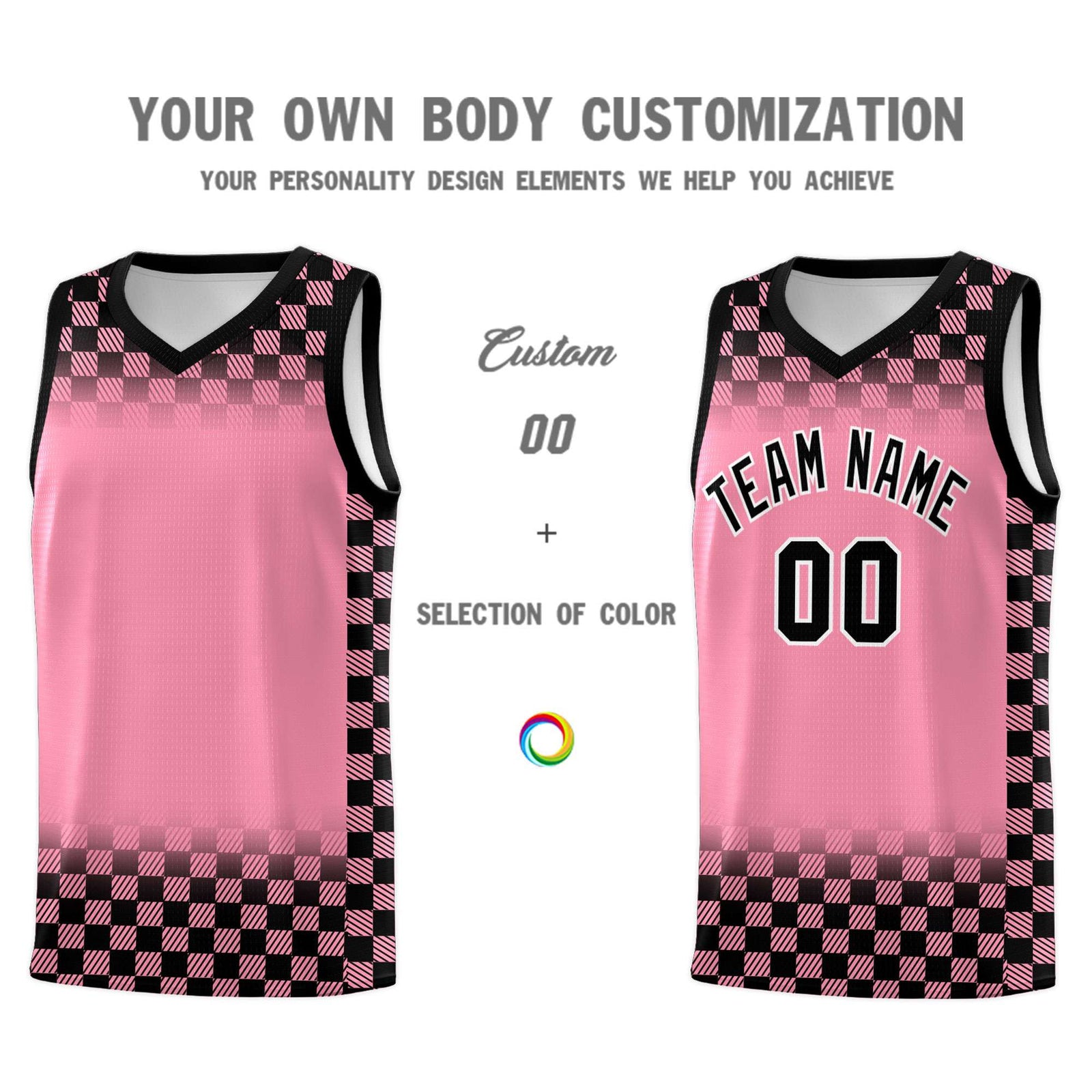Custom Light Pink Black Classic Plaid Pattern Sports Uniform Basketball Jersey