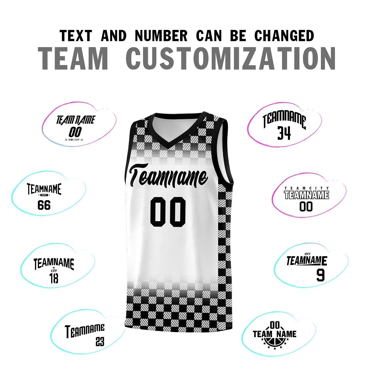 Custom White Black Classic Plaid Pattern Sports Uniform Basketball Jersey