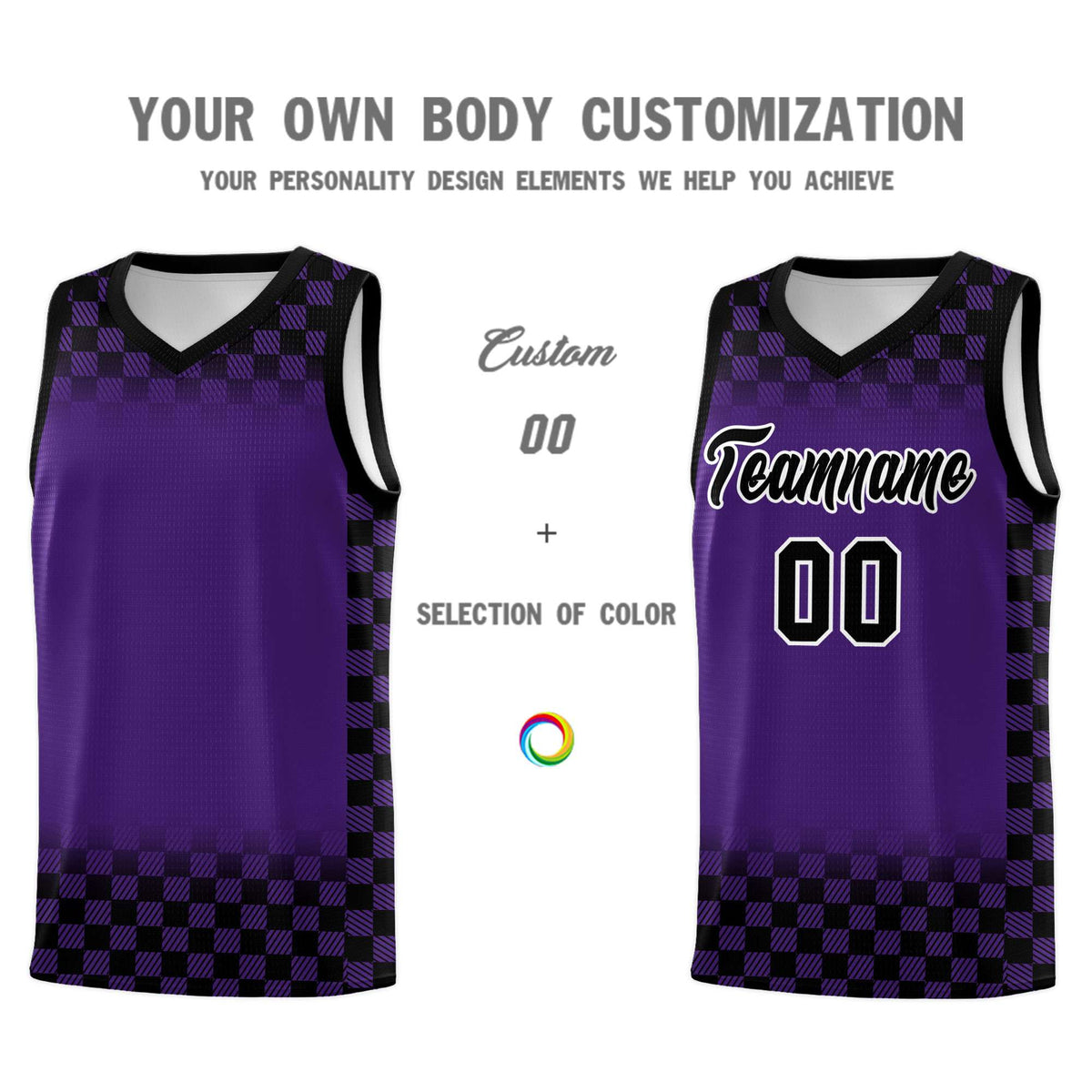 Custom Purple Black Classic Plaid Pattern Sports Uniform Basketball Jersey