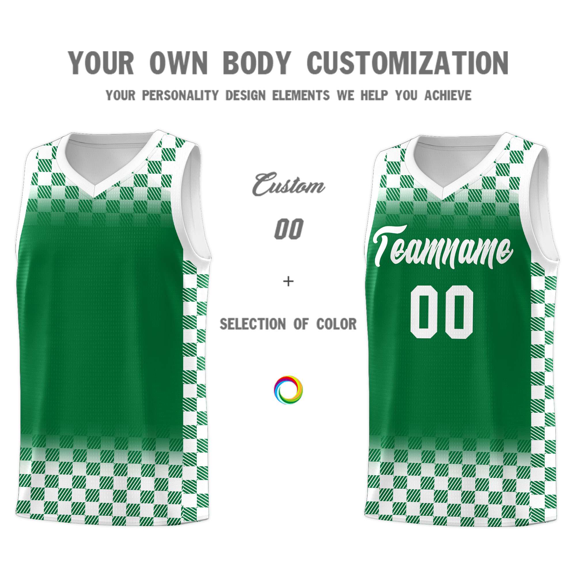 Custom Kelly Green White Classic Plaid Pattern Sports Uniform Basketball Jersey