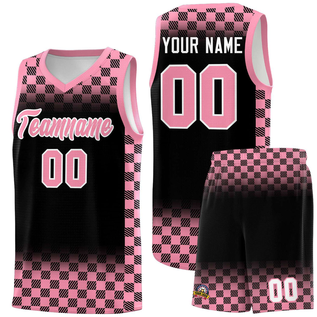 Custom Black Light Pink Classic Plaid Pattern Sports Uniform Basketball Jersey