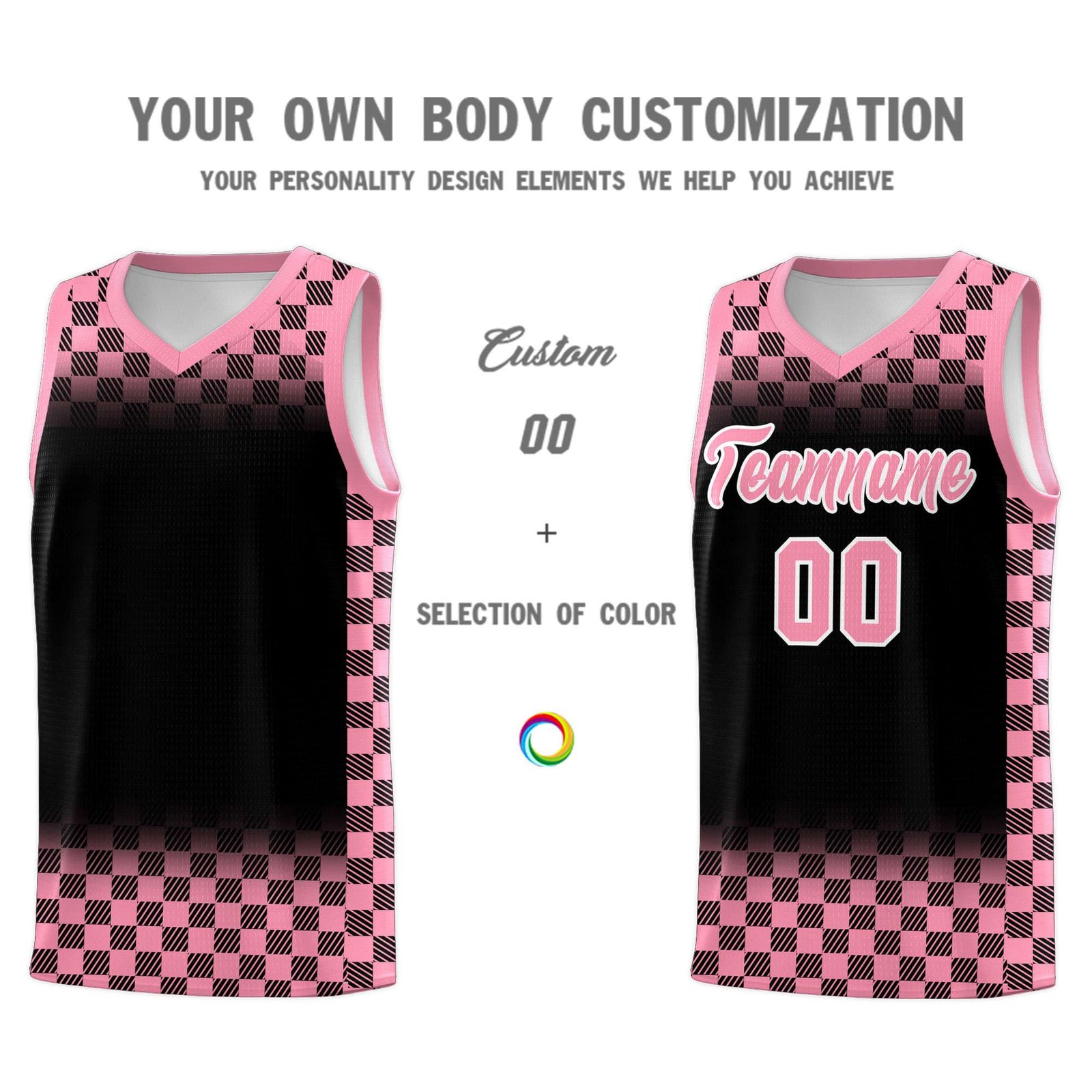 Custom Black Light Pink Classic Plaid Pattern Sports Uniform Basketball Jersey