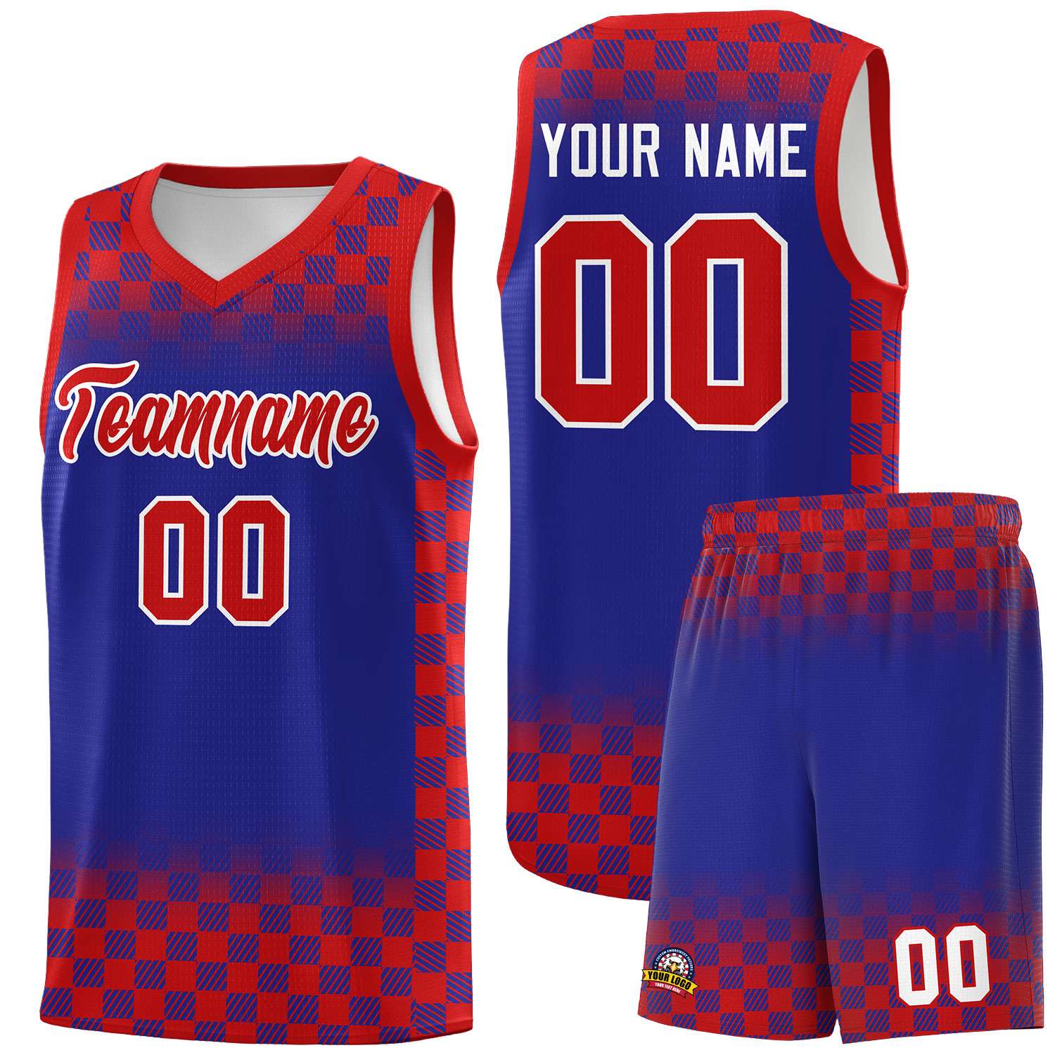 Custom Royal Red Classic Plaid Pattern Sports Uniform Basketball Jersey