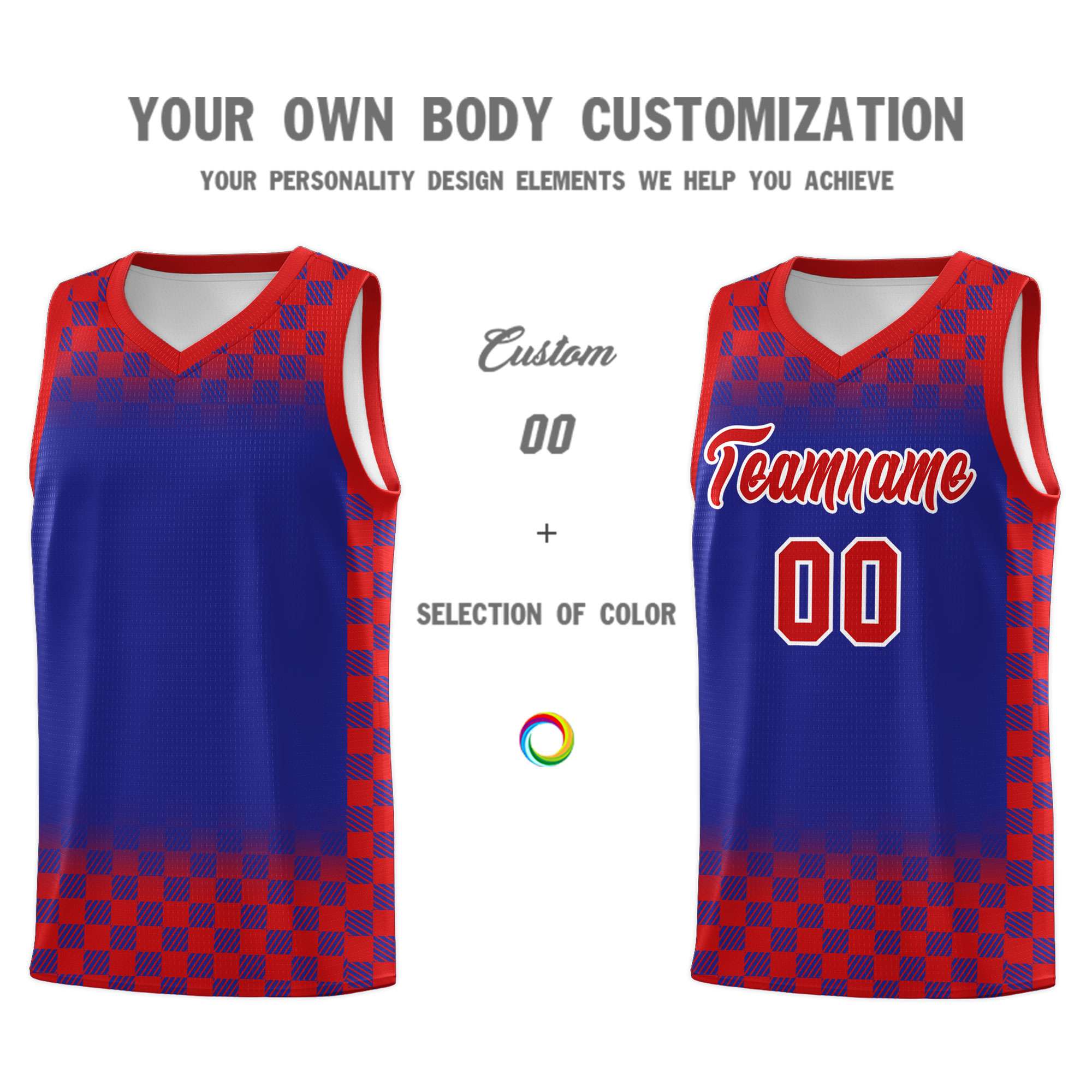 Custom Royal Red Classic Plaid Pattern Sports Uniform Basketball Jersey