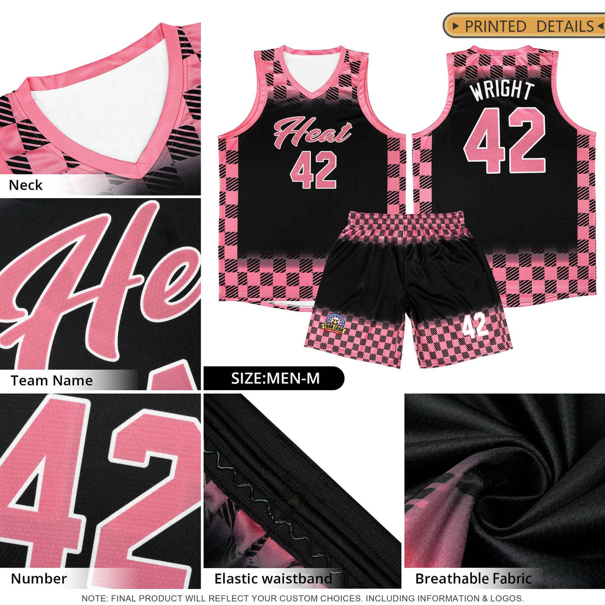 Custom Light Blue Pink Classic Plaid Pattern Sports Uniform Basketball Jersey