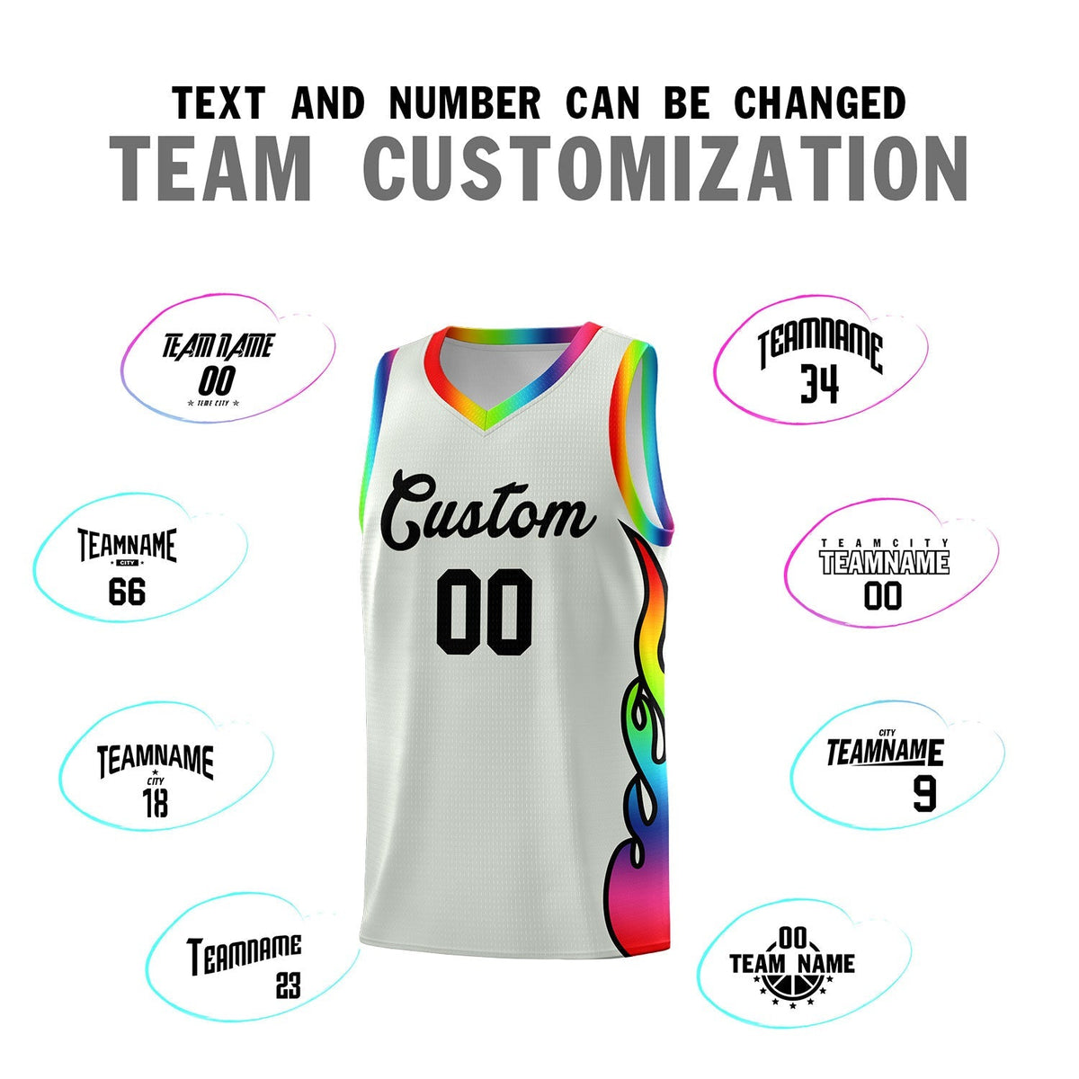 Custom Gray Side Flame Pattern Fashion Sports Uniform Basketball Jersey