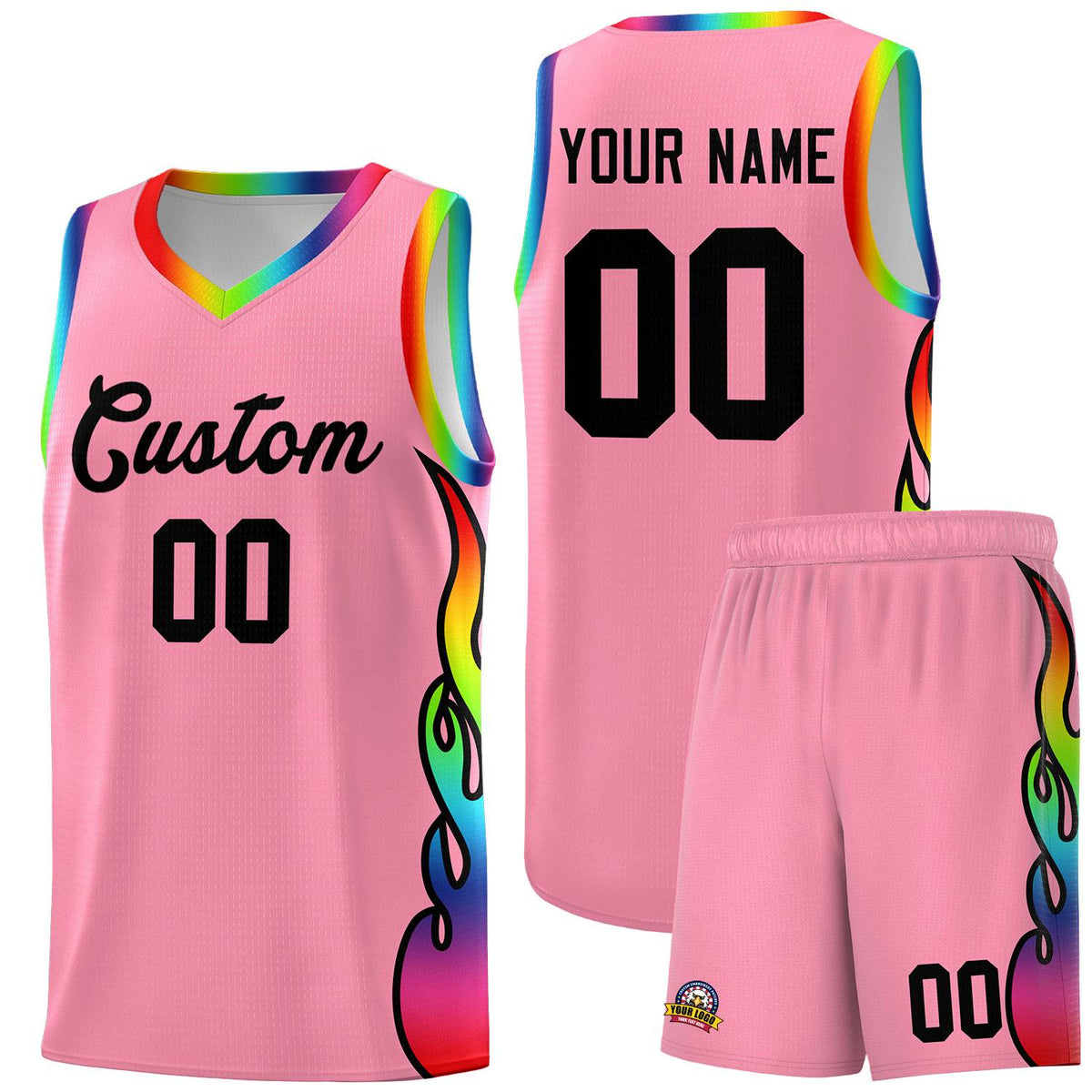 Custom Light Pink Side Flame Pattern Fashion Sports Uniform Basketball Jersey