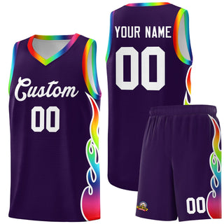 Custom Purple Side Flame Pattern Fashion Sports Uniform Basketball Jersey - Style 1