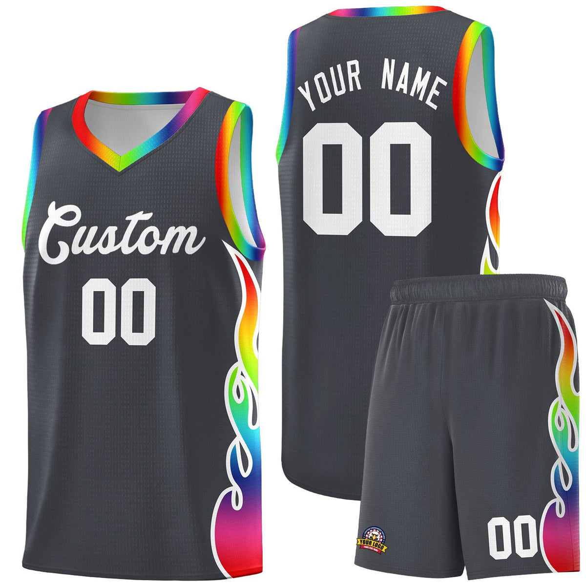 Custom Dark Gray Side Flame Pattern Fashion Sports Uniform Basketball Jersey