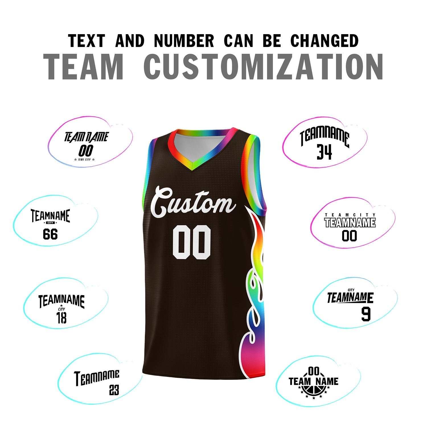 Custom Brown Side Flame Pattern Fashion Sports Uniform Basketball Jersey