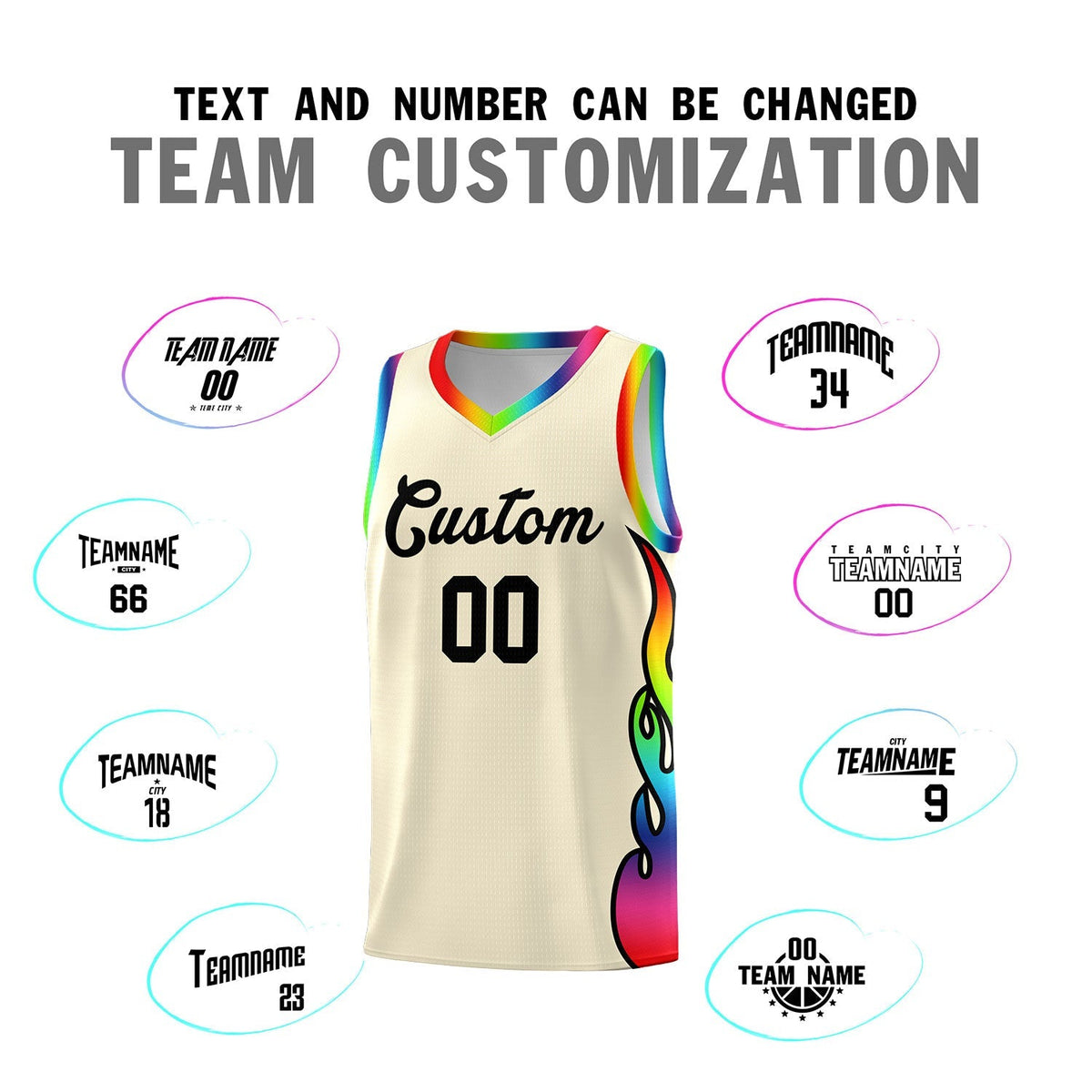 Custom Cream Side Flame Pattern Fashion Sports Uniform Basketball Jersey